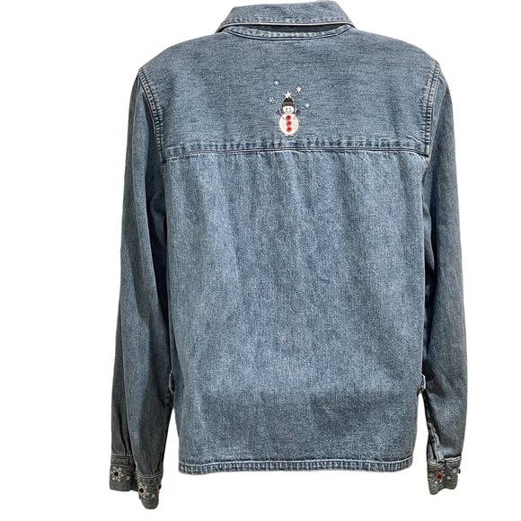 Christopher and Banks Jean Jacket Embroidered Snow Days Womens L 400:S1414 - Picture 3 of 16